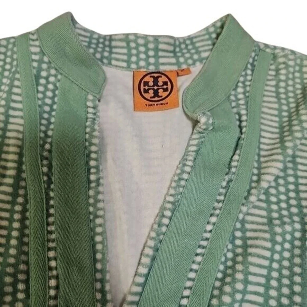 Tory Burch Mint Green Geometric Print Tunic Top 100% Cotton‎ Beach Cover Up XS